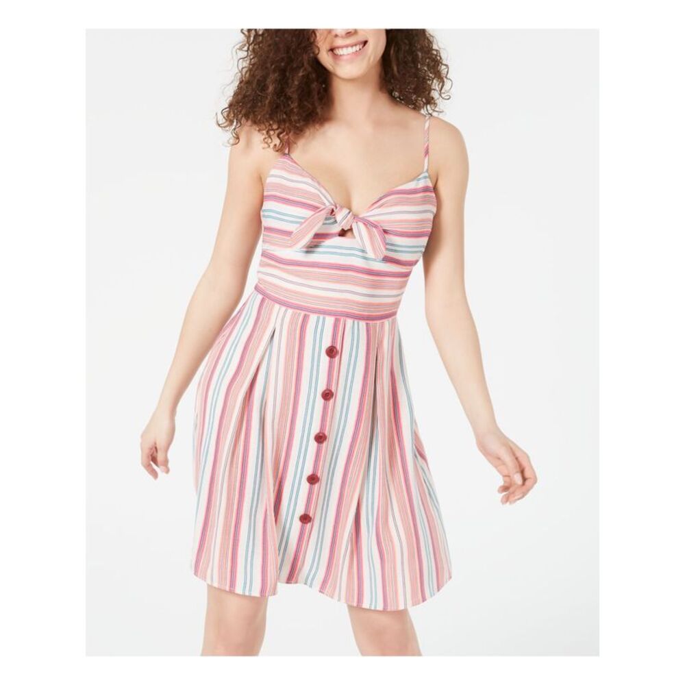 TEEZE ME Womens Ivory Spaghetti Strap Above The Knee Shift Dress 1\2 - Picture 1 of 4